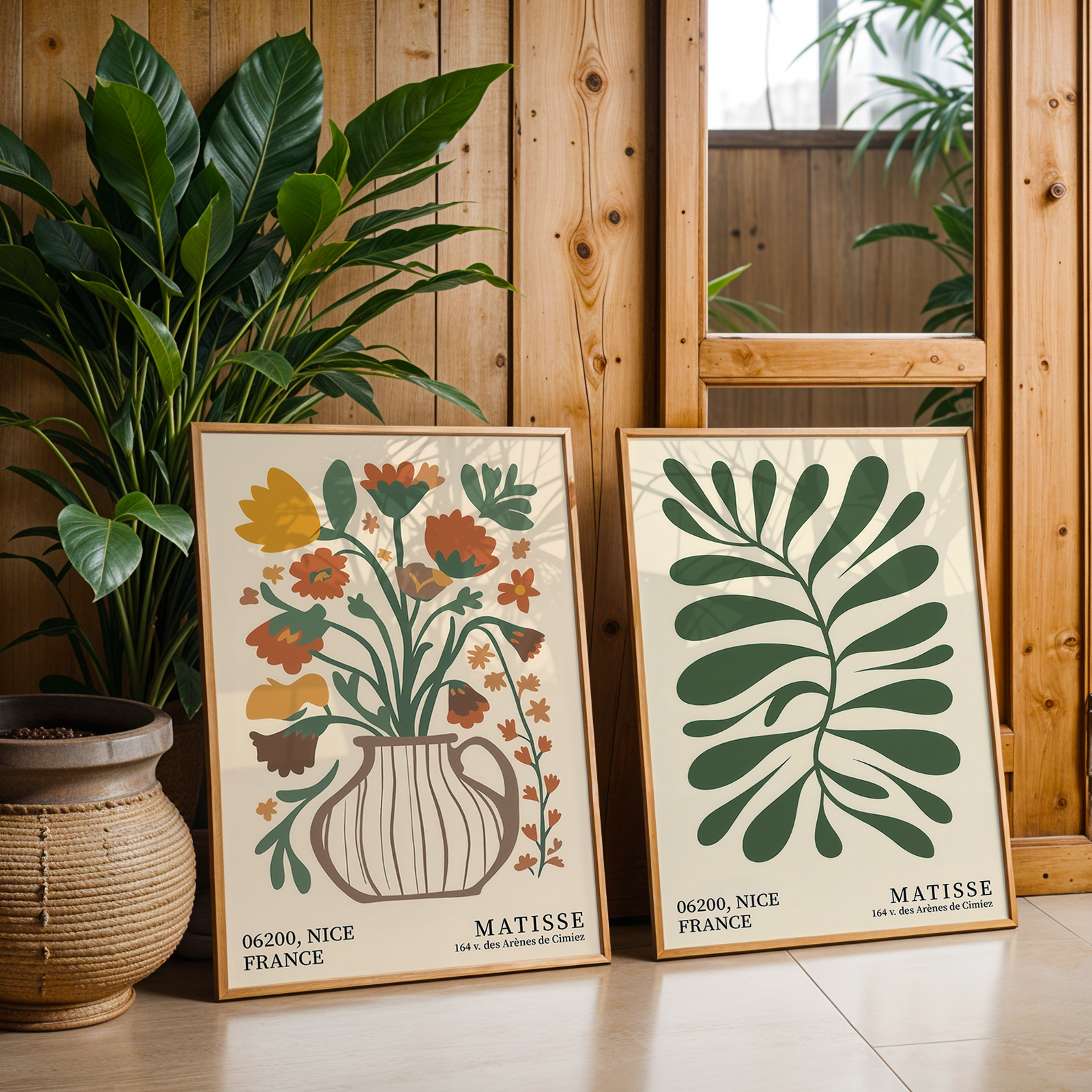 Home Office Youtube - 2pcs Green Bohemian Floral Canvas Wall