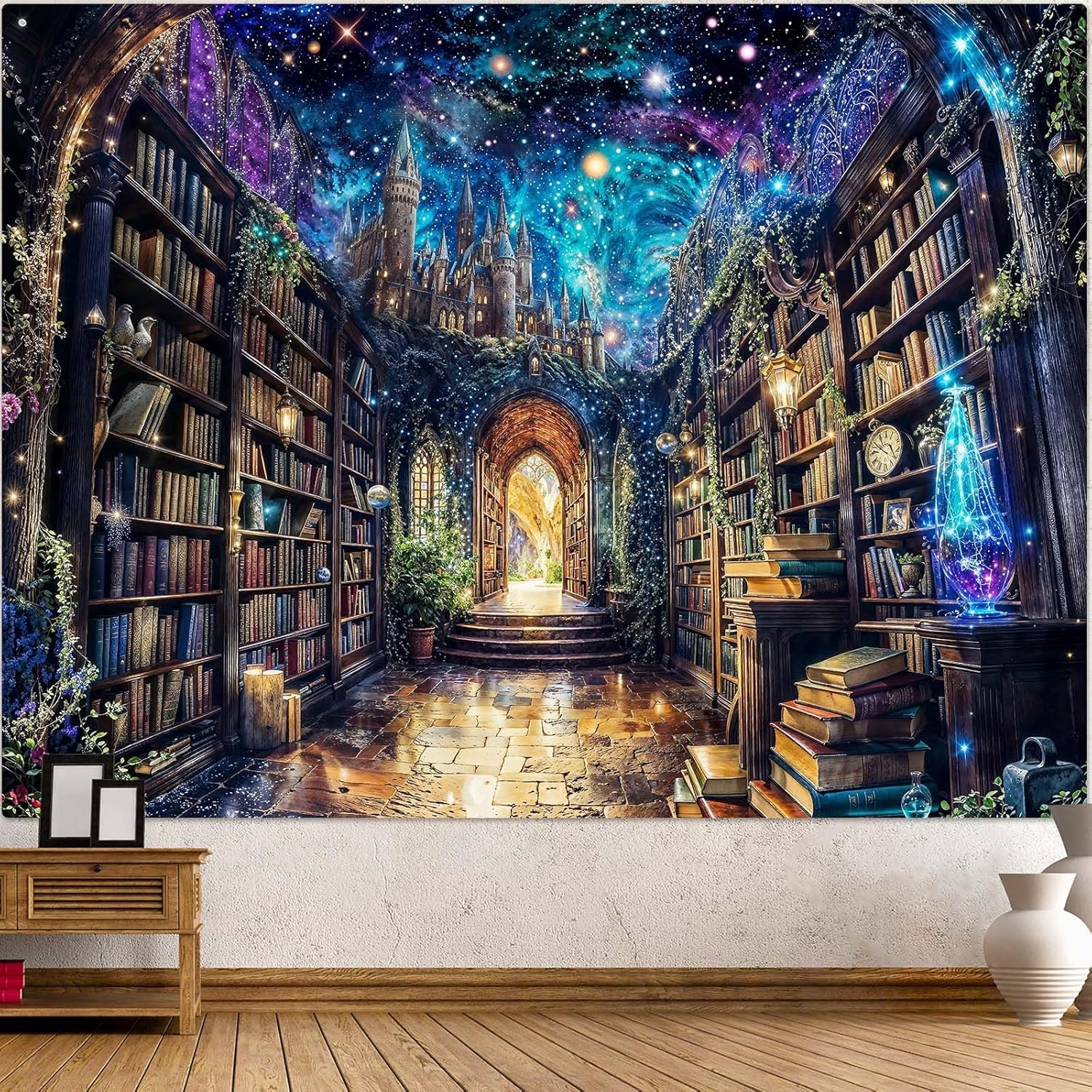 Home Office Library - Magic bookshelf library tapestry wall decoration