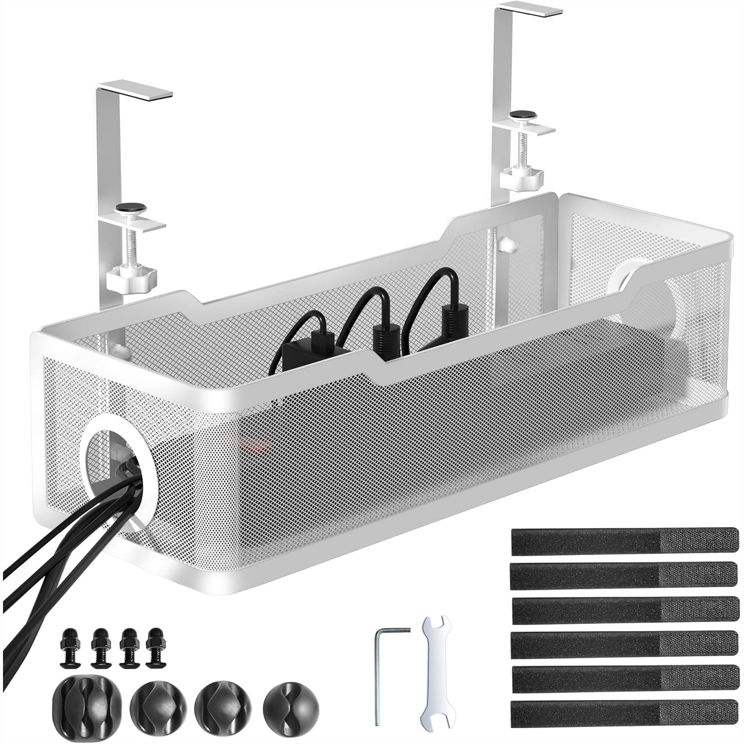 Cable Management Box - Under Desk Cable Management Tray White,