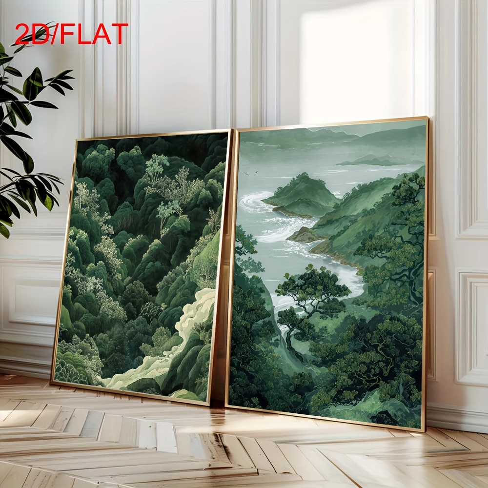 Home Office Youtube - 2pcs Modern Green Forest Mountain Canvas
