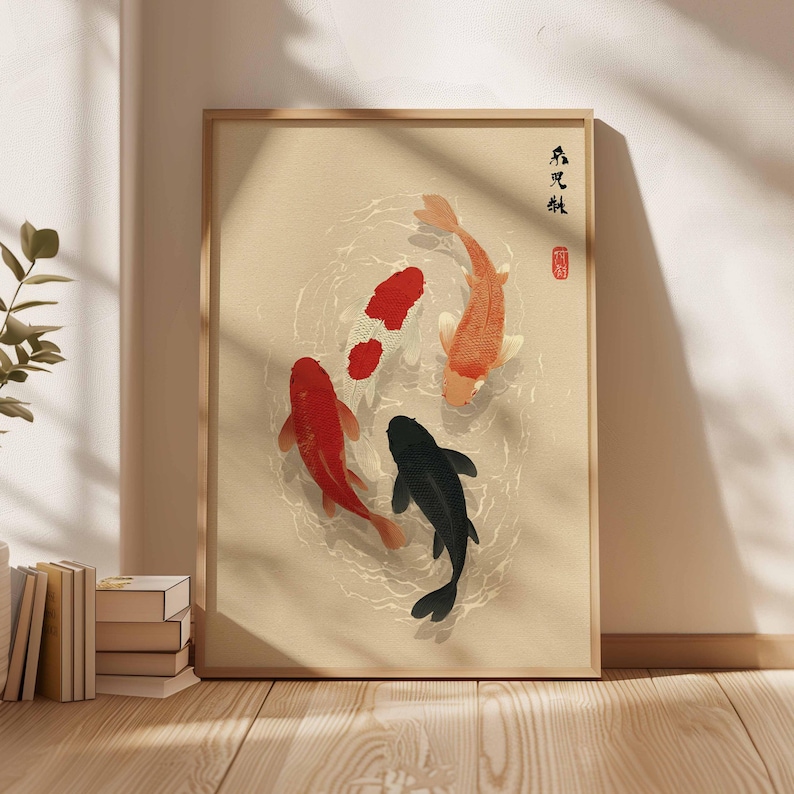 1pc Japanese Koi Fish Poster,  – Home Office Japandi recenzja i cena
