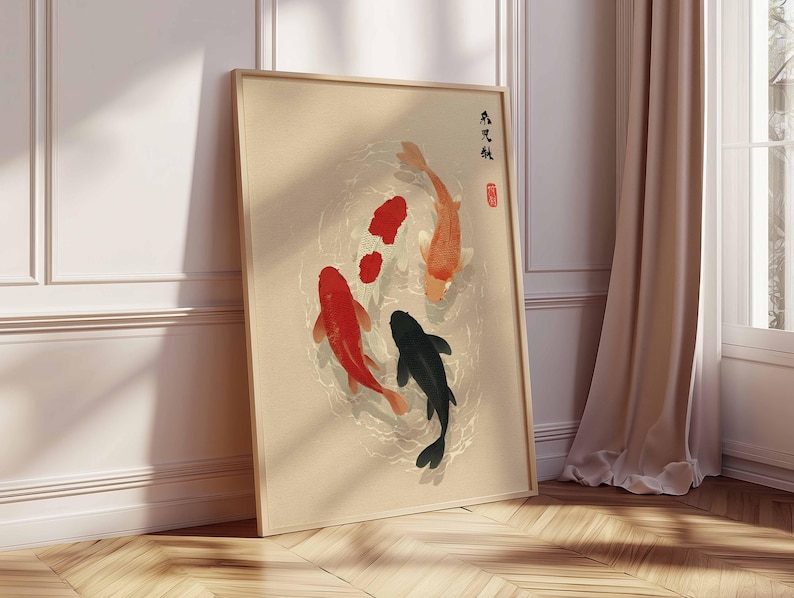 1pc Japanese Koi Fish Poster,  – Home Office Japandi recenzja i cena
