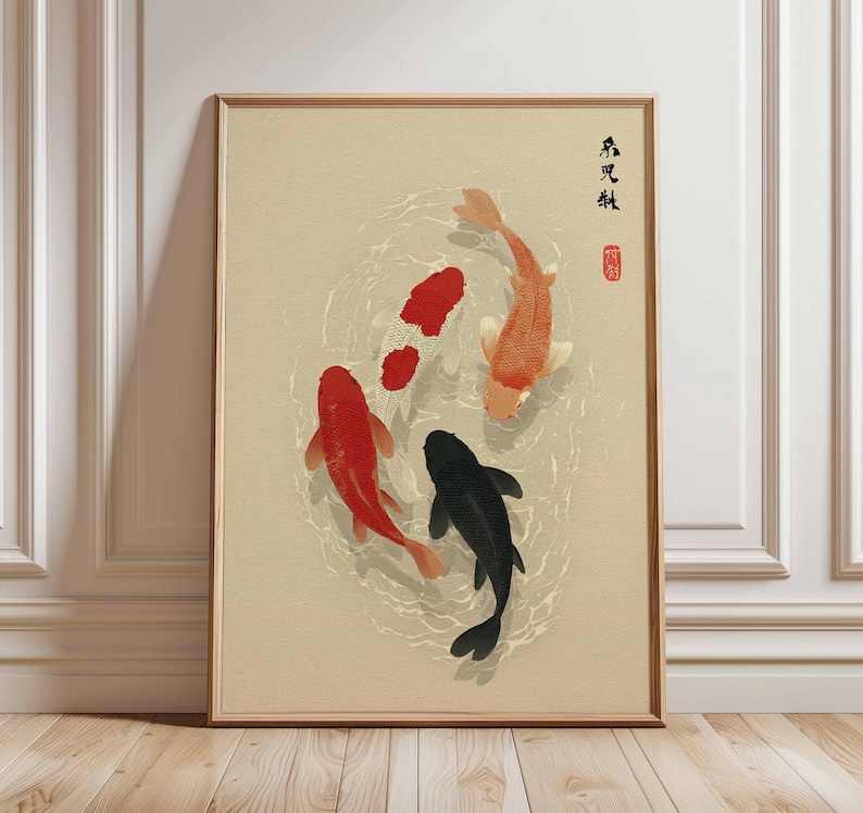 1pc Japanese Koi Fish Poster,  – Home Office Japandi recenzja i cena