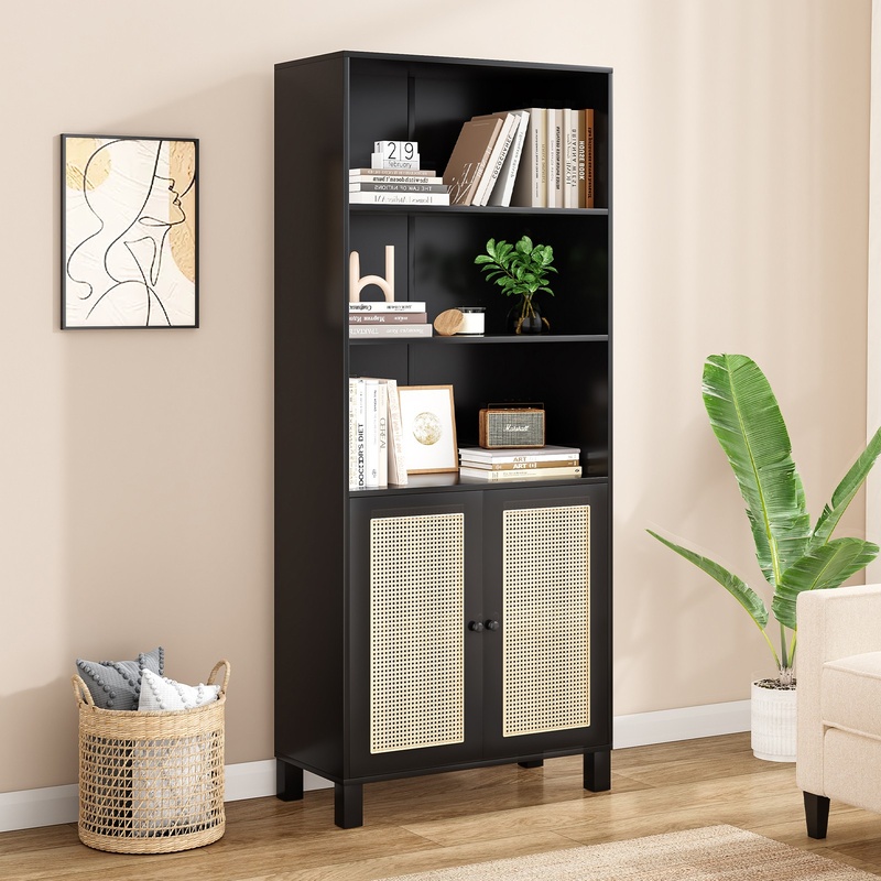 Black 5-Tier Wood Bookcase wit – Home Office Library recenzja i cena