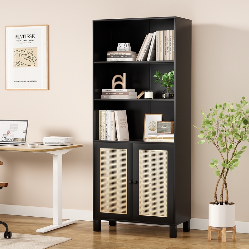 Black 5-Tier Wood Bookcase wit – Home Office Library recenzja i cena