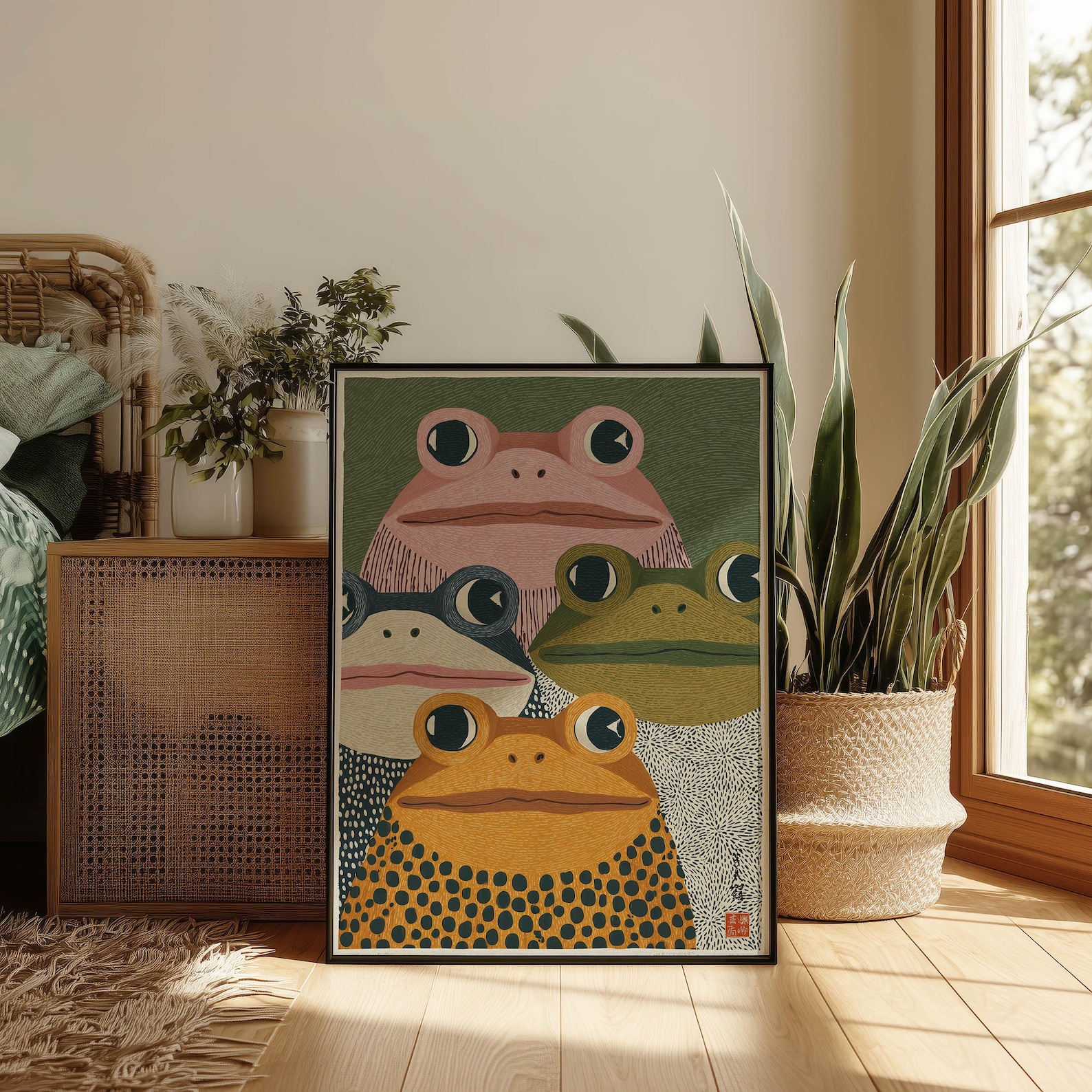 Modern Japanese Frog Art Print – Home Office Japandi recenzja i cena