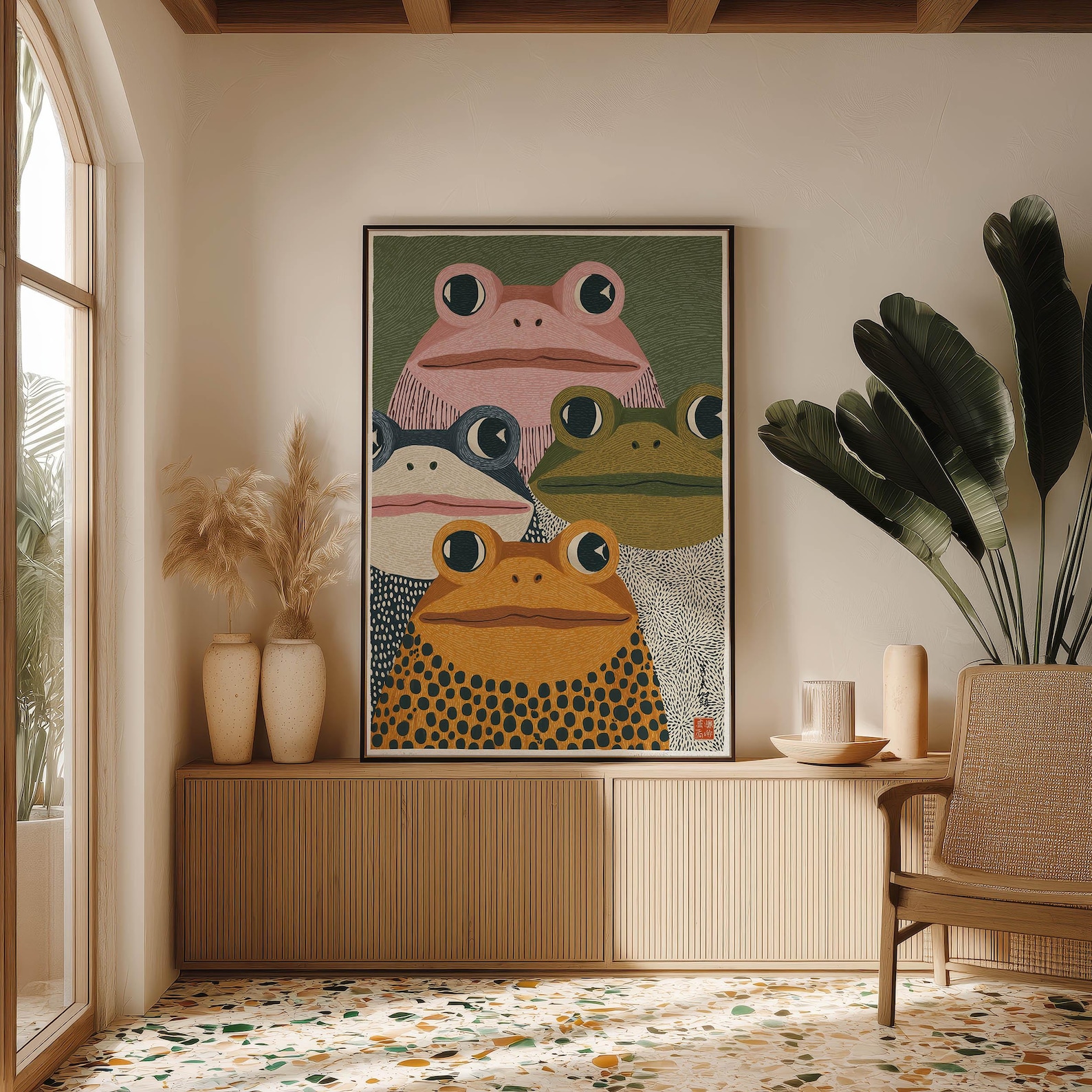 Modern Japanese Frog Art Print – Home Office Japandi recenzja i cena