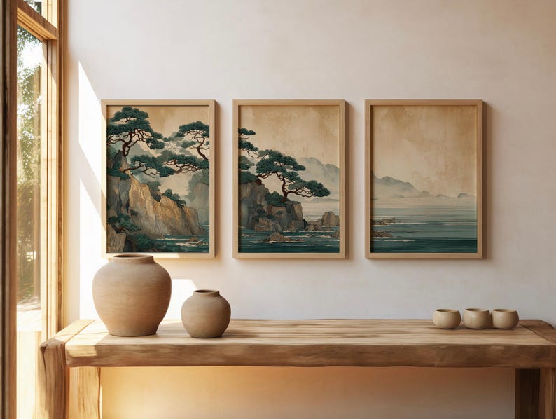 3pcs Retro Japanese Cliff & Oc – Home Office Japandi recenzja i cena