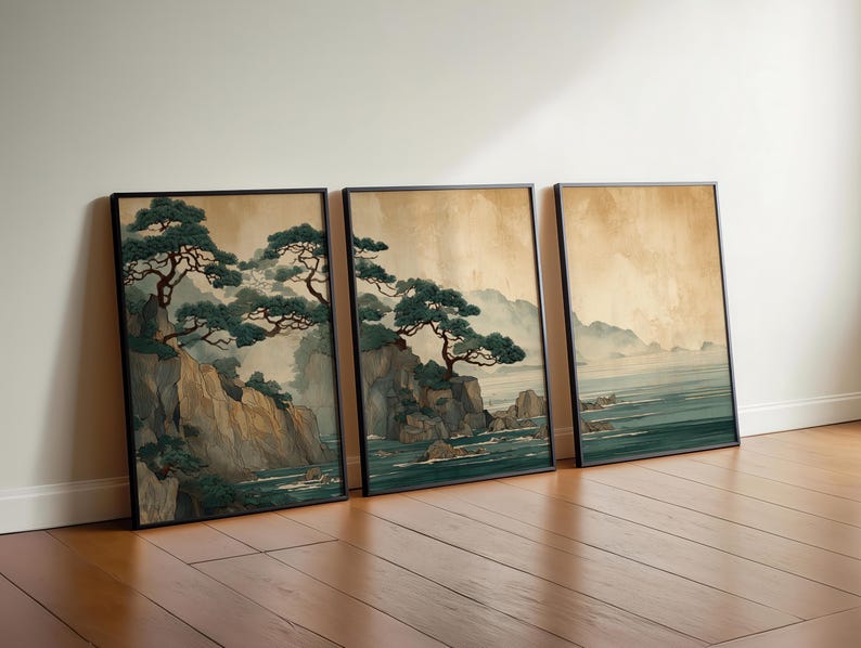 3pcs Retro Japanese Cliff & Oc – Home Office Japandi recenzja i cena